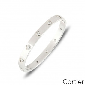 Cartier White Gold Full Diamond Love Bracelet Size 18 B6040718